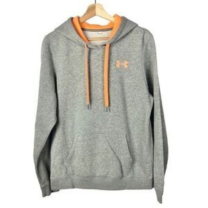 Under Armour Gray & Neon Orange Rival Fleece Hooded Sweatshirt M